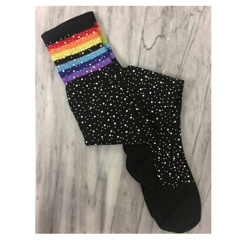 Disco Over The Knee Jeweled Rainbow Glam Socks
